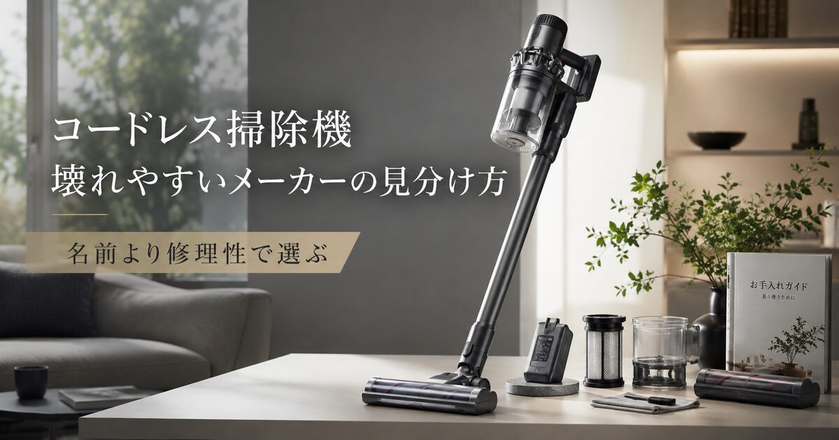 コードレス掃除機が壊れやすいメーカーを見分ける判断基準7つ｜名前より修理性で選ぶと後悔しにくい！
